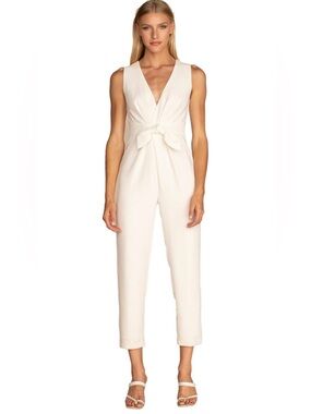 Trina Turk Cream Sleeveless V-Neck Tie-Front Jumpsuit